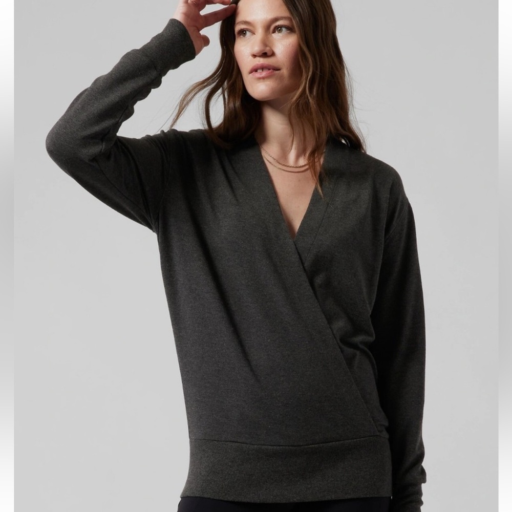 Athleta Purana V-Neck Wrap Sweatshirt in Dark Gray Tencel & Modal Size Large